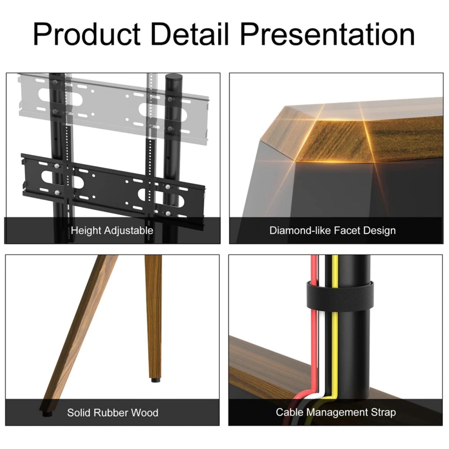 Design trifft Flexibilität: TV-Bodenständer mit Holzfüßen in Walnussoptik für 40–85 Zoll Fernseher