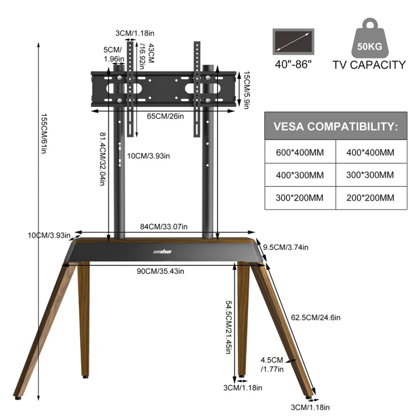 Design trifft Flexibilität: eleganter TV-Ständer mit Holzfüßen in Walnussoptik für 40–85 Zoll Fernseher
