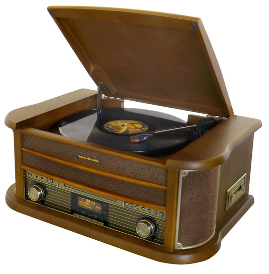 Soundmaster NR565DAB 7-in-1 nostalgia stereo system record player DAB+ CD-MP3 USB cassette BT digitization equalizer