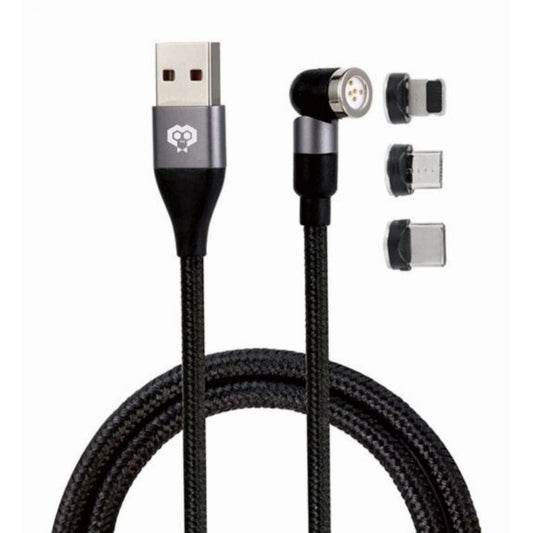 MonkeyTEC 3 in 1 Magnetisches Ladekabel mit Schnellladefunktion und Datenübertragung 540° drehbar für iPhone/Micro-USB/USB-C – Frontansicht – Produktbild von Soundmaxx Online