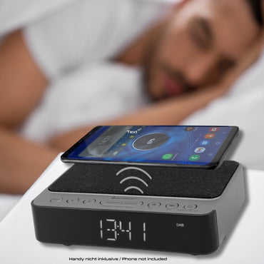Digitaler Radiowecker Soundmaster UR250AN mit Wireless Charging, großer Uhranzeige, 20 Festsendern und Schlummerfunktion.
