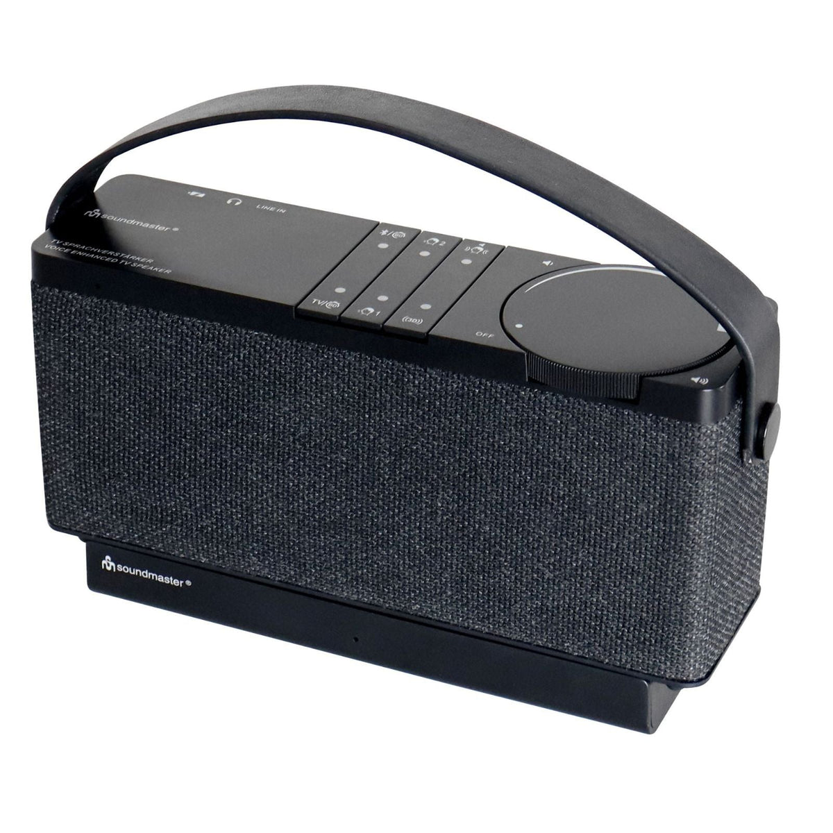 Soundmaster HORST TVL24SW – TV-Lautsprecher mit Sprach-Dialogverstärker, kabelloser Übertragung, Bluetooth-Streaming und unabhängiger Lautstärkeregelung – Frontansicht – Produktbild von Soundmaxx Online