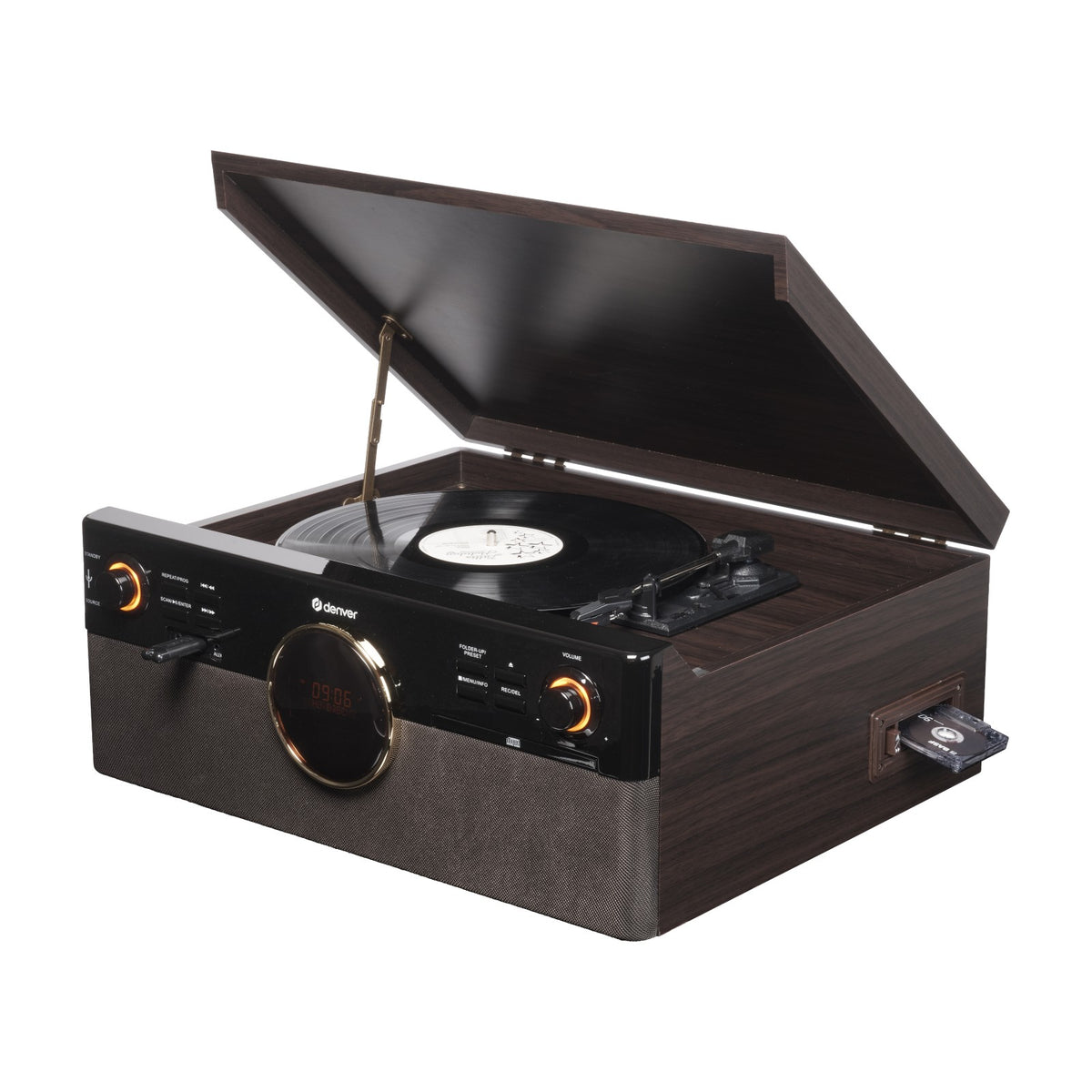 Denver MRD-180 retro music center with turntable, DAB+/FM, CD/MP3, cassette, Bluetooth, USB recording, AUX and remote control