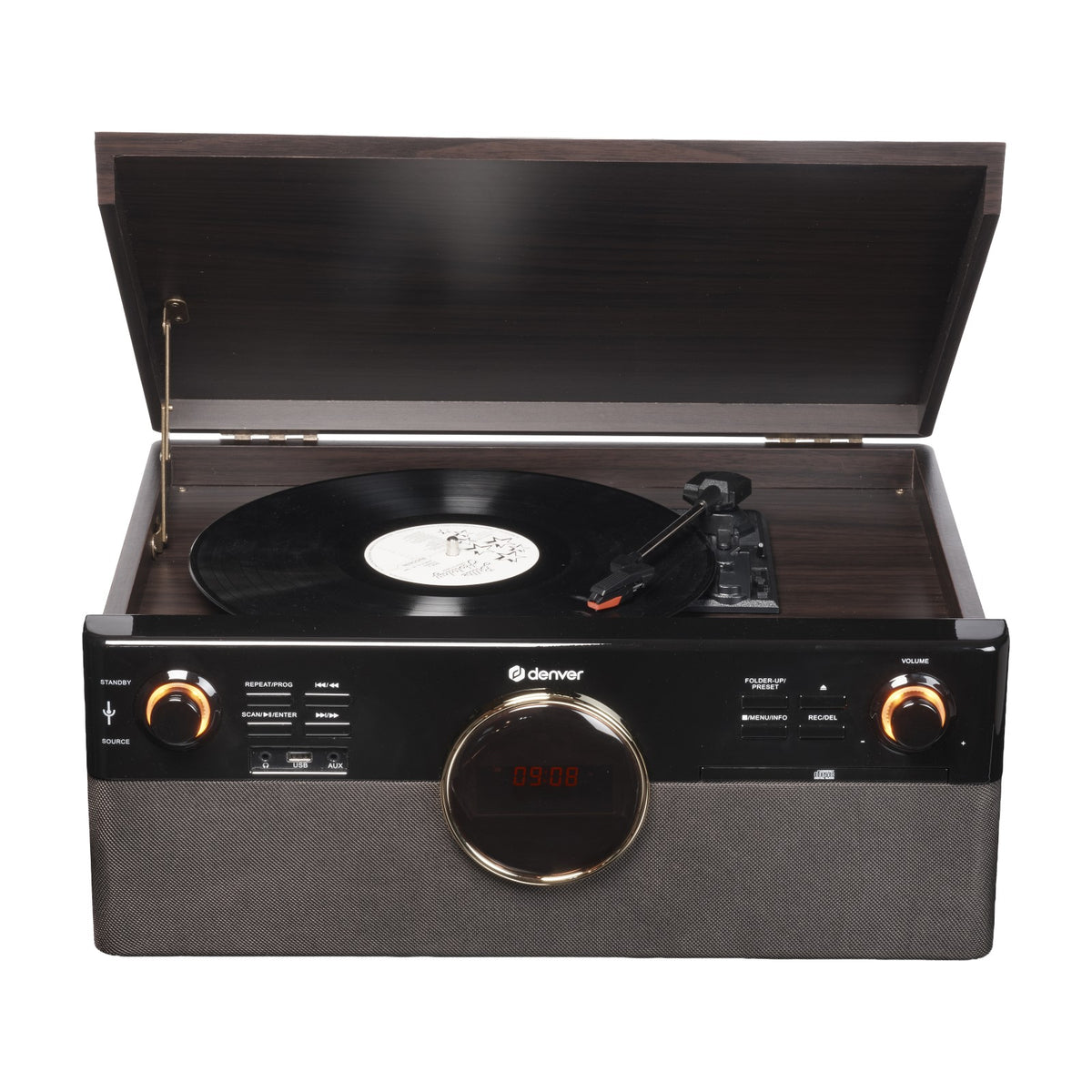 Denver MRD-180 retro music center with turntable, DAB+/FM, CD/MP3, cassette, Bluetooth, USB recording, AUX and remote control