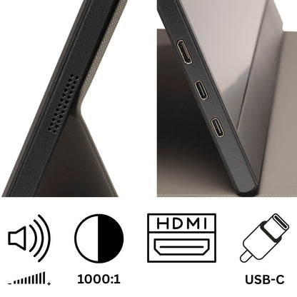 DENVER PMO-15604 portable 15.6-inch Full HD monitor, cover/stand, speakers