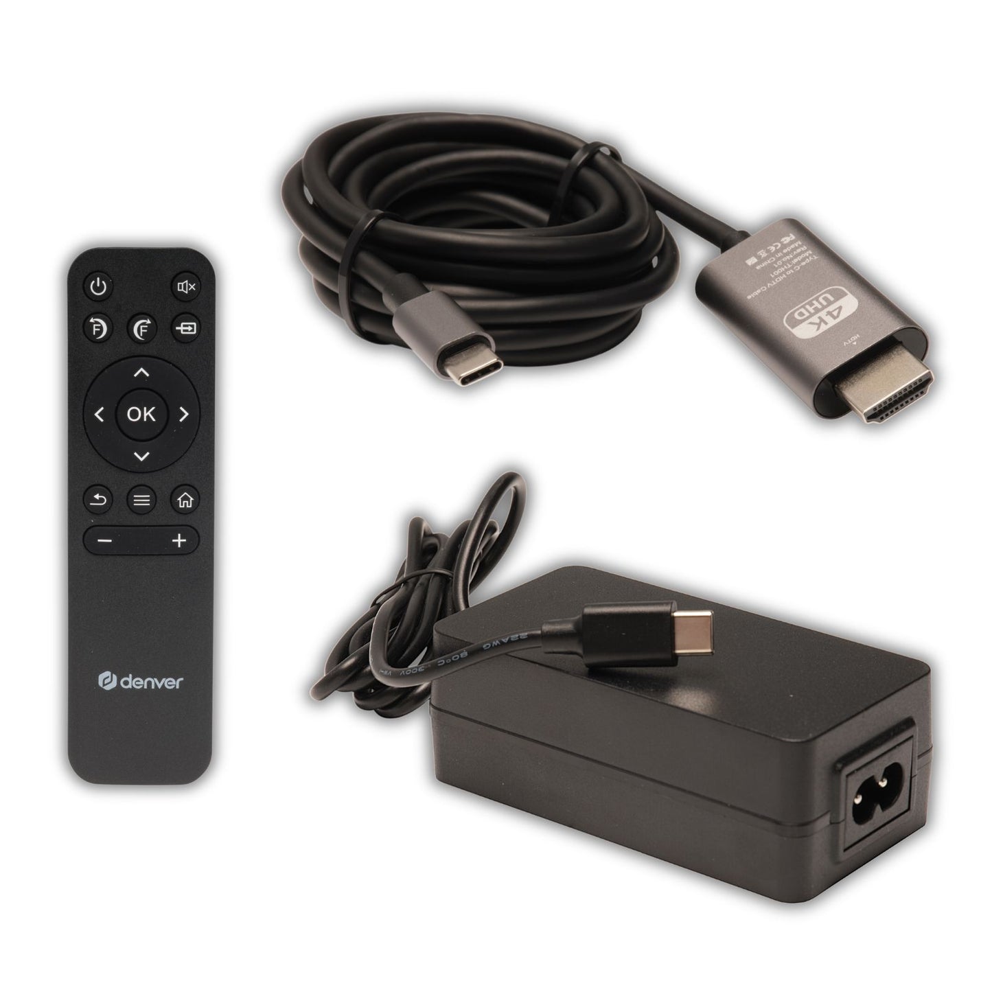 Denver PR-4700 mobile 4K projector with battery, up to 180 inches, HDMI, USB-A, Bluetooth audio, remote control