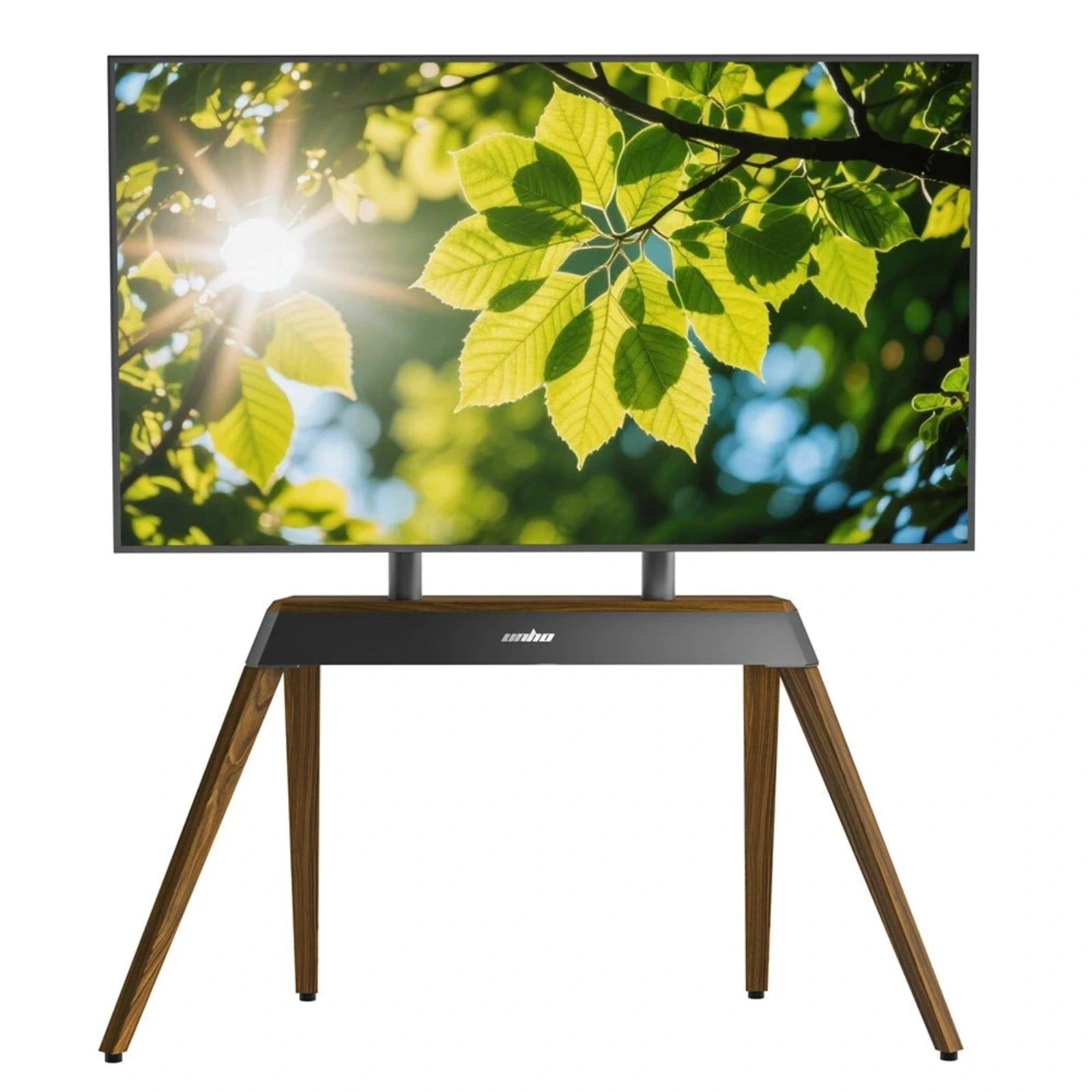 Design trifft Flexibilität: TV-Bodenständer mit Holzfüßen in Walnussoptik für 40–85 Zoll Fernseher