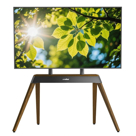 Design trifft Flexibilität: eleganter TV-Ständer mit Holzfüßen in Walnussoptik für 40–85 Zoll Fernseher