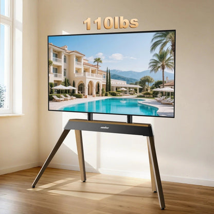 Design trifft Flexibilität: TV-Bodenständer mit Holzfüßen in Walnussoptik für 40–85 Zoll Fernseher