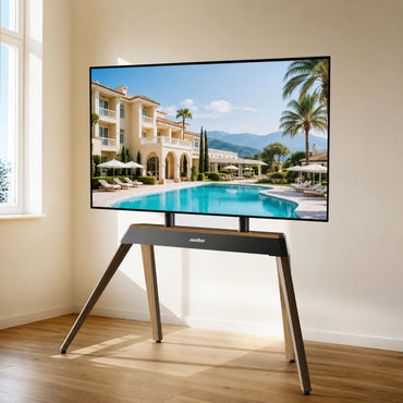 Design trifft Flexibilität: eleganter TV-Ständer mit Holzfüßen in Walnussoptik für 40–85 Zoll Fernseher