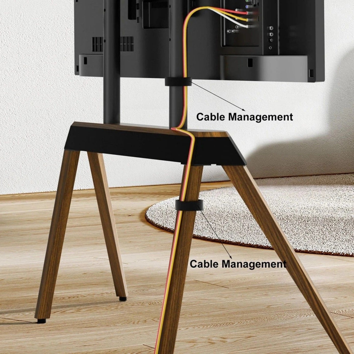 Design trifft Flexibilität: eleganter TV-Ständer mit Holzfüßen in Walnussoptik für 40–85 Zoll Fernseher