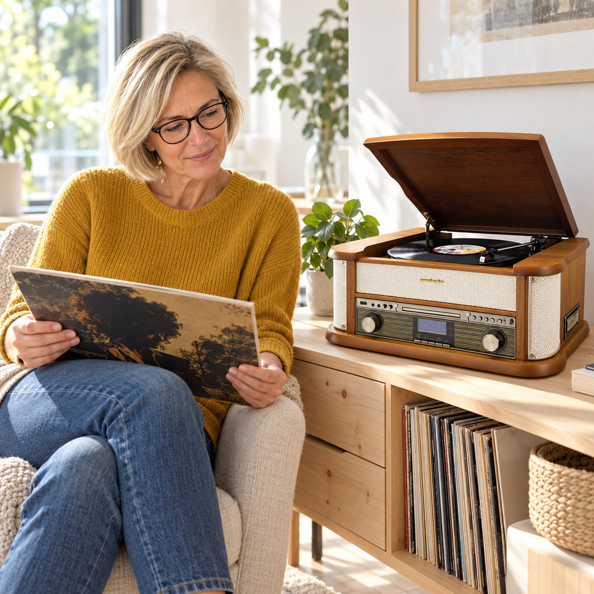 Soundmaster NR566BE 7-in-1 Nostalgia Stereo System Turntable Audio Technica Cartridge DAB+ CD-MP3 USB Cassette BT Digitization Equalizer