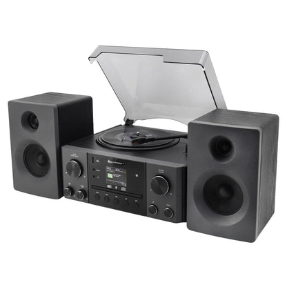 Soundmaster MCD1950SW Stereoanlage mit Plattenspieler DAB+ CD-Player USB MP3 Bluetooth Encoding Digitalisierung 75 Ohm Antennenanschluss