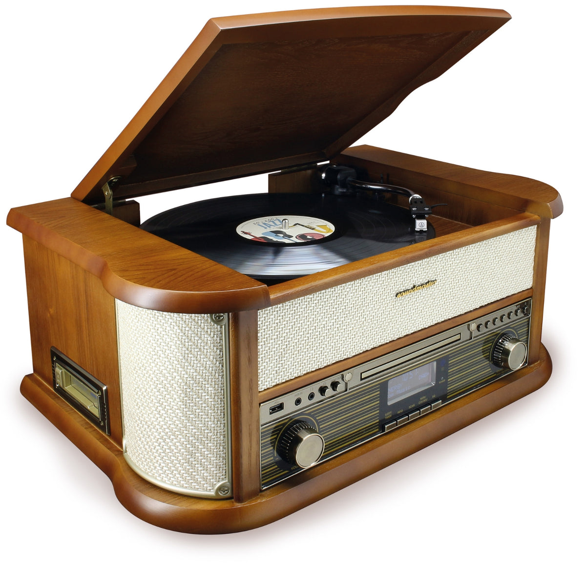 Soundmaster NR566BE 7-in-1 Nostalgia Stereo System Turntable Audio Technica Cartridge DAB+ CD-MP3 USB Cassette BT Digitization Equalizer