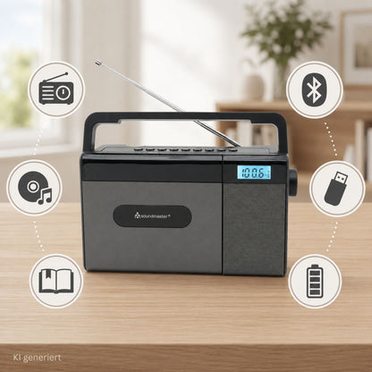 Soundmaster RCD1170SW – kompaktes UKW-CD-Radio mit Akku, Bluetooth, USB & großer LCD-Anzeige