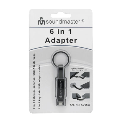 ad6sw 6 in 1 schlusselanhanger datenkabel ladekabel ios usb c kabel universal smartphone kabel – Detailaufnahme – Produktbild von Soundmaxx Online