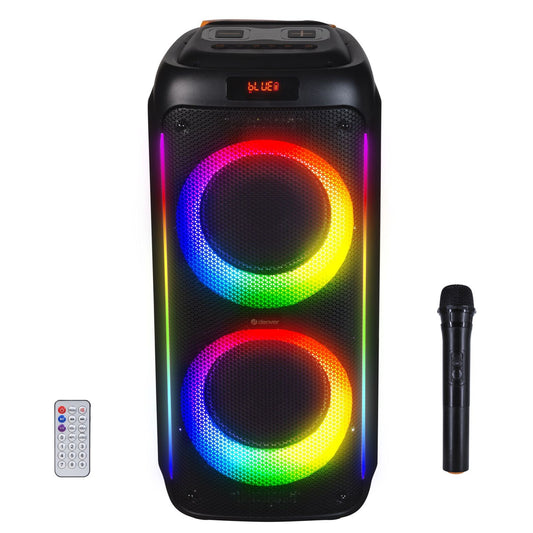 DENVER BPS-458 – Karaoke Bluetooth-Partylautsprecher Akku mit LED-Lichteffekten und Funk Mikrofon, 1000W max. (100W RMS) RÜCKLÄUFER
