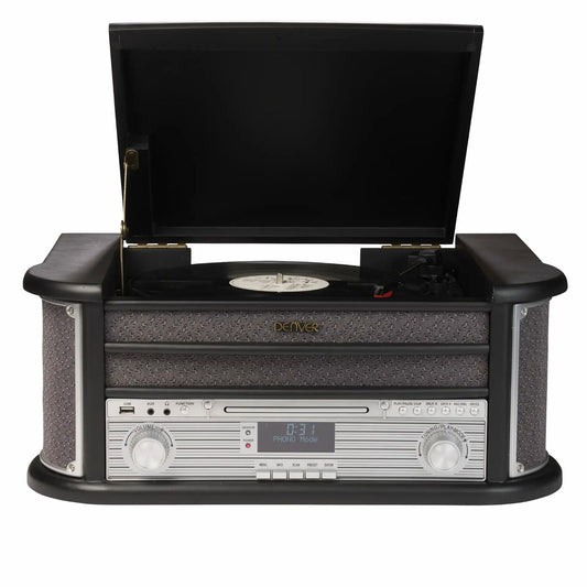 DENVER MRD-51 schwarz Retro Musikcenter mit Plattenspieler, DAB+, Kassette, CD & USB - RÜCKLÄUFER