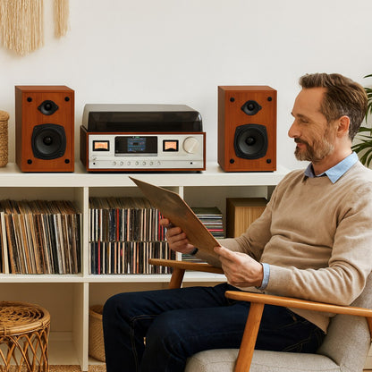 denver mrd 52lw light wood retro musikcenter mit dab bluetooth vu metern plattenspieler – Seitenansicht – Produktbild von Soundmaxx Online