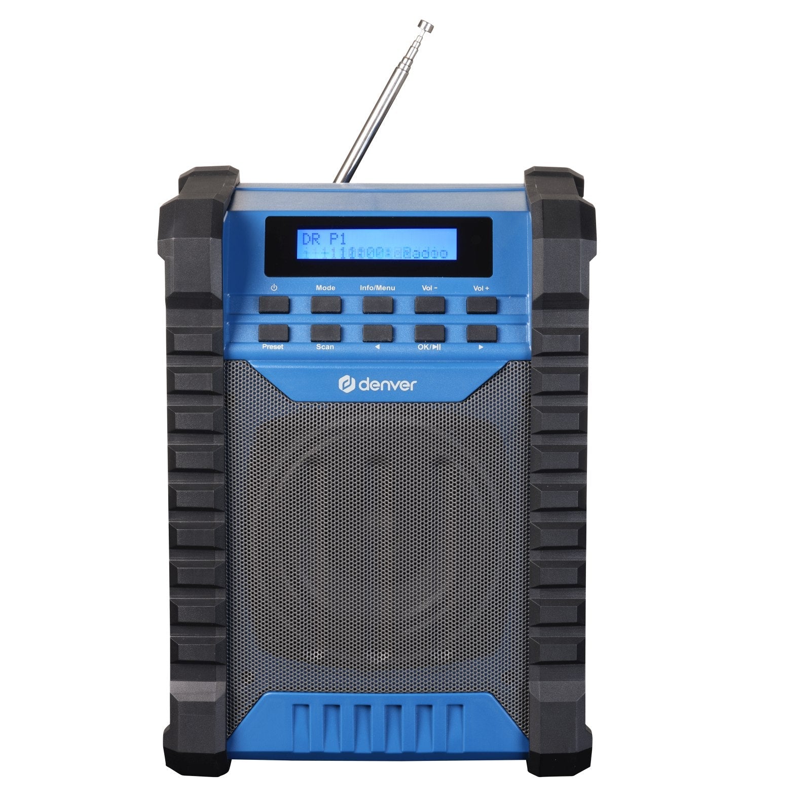 DENVER WRD-60 – Robustes Baustellenradio mit DAB+, Bluetooth & Akku, IP54 – Frontansicht – Produktbild von Soundmaxx Online