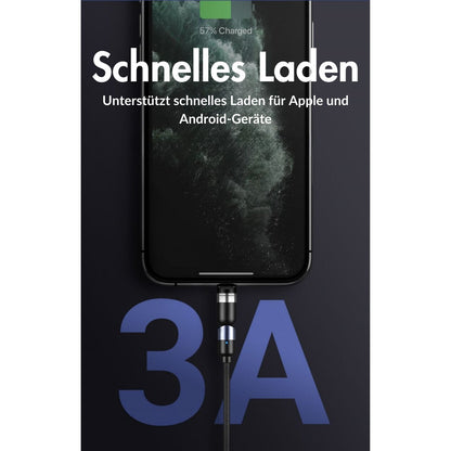 monkeytec 3 in 1 magnetisches ladekabel mit datenubertragung 540 drehbar fur iphone micro usb usb c – Ansicht 5 – Produktbild von Soundmaxx Online