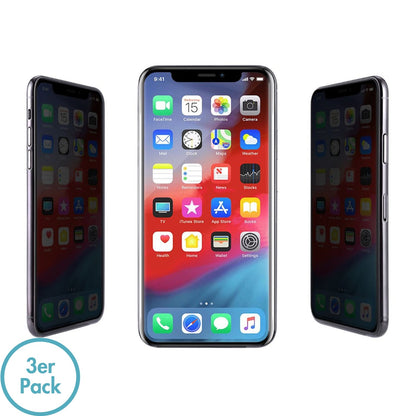 MonkeyTEC 3er-Set Blickschutzfolie 9H Sichtschutz Privatsphäre schützen Apple iPhone – Frontansicht – Produktbild von Soundmaxx Online