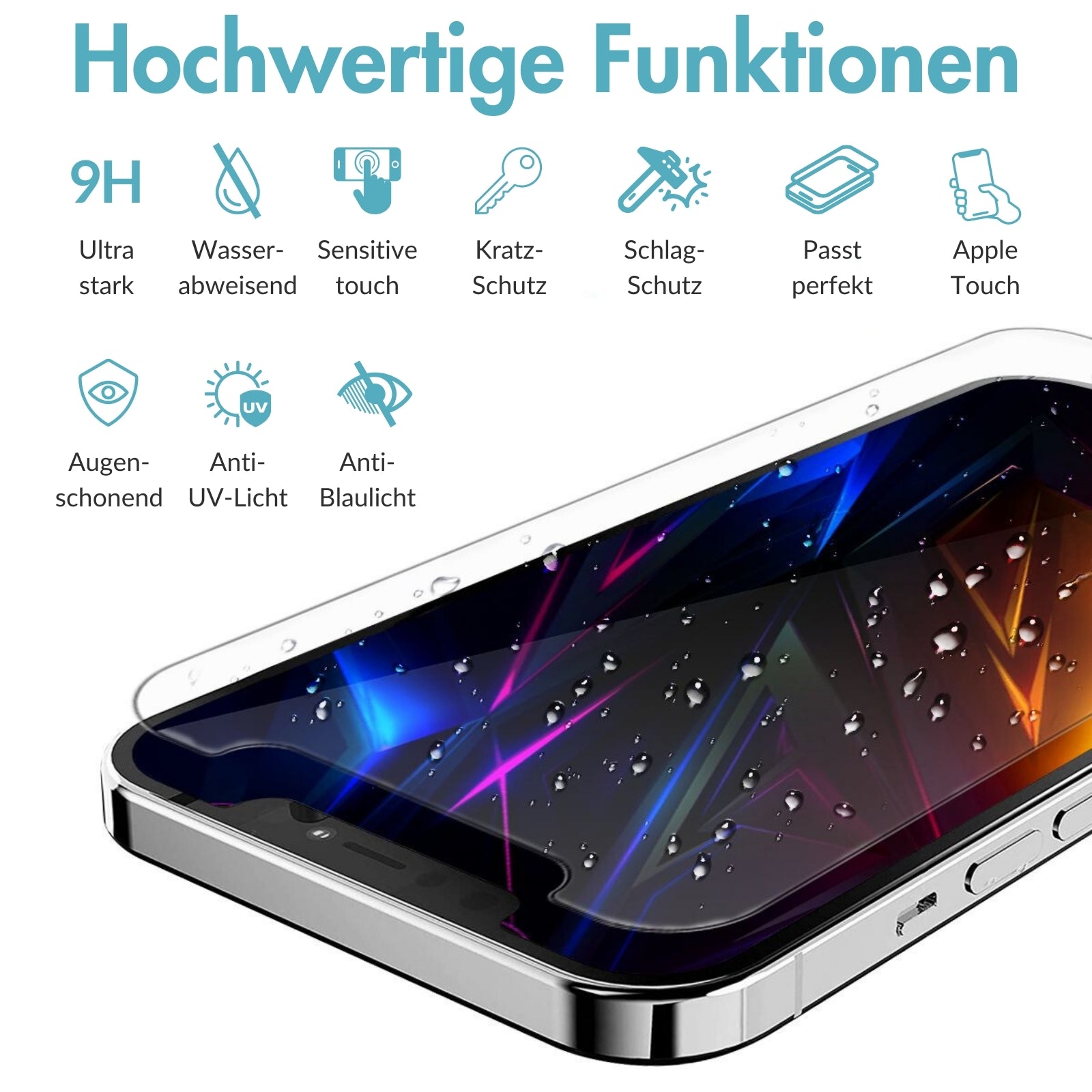 monkeytec 3 stuck displayschutzfolie anti blaulicht anti grunlicht blendschutz empfindliche beanspruchte augen apple iphone harte h9 – Seitenansicht – Produktbild von Soundmaxx Online