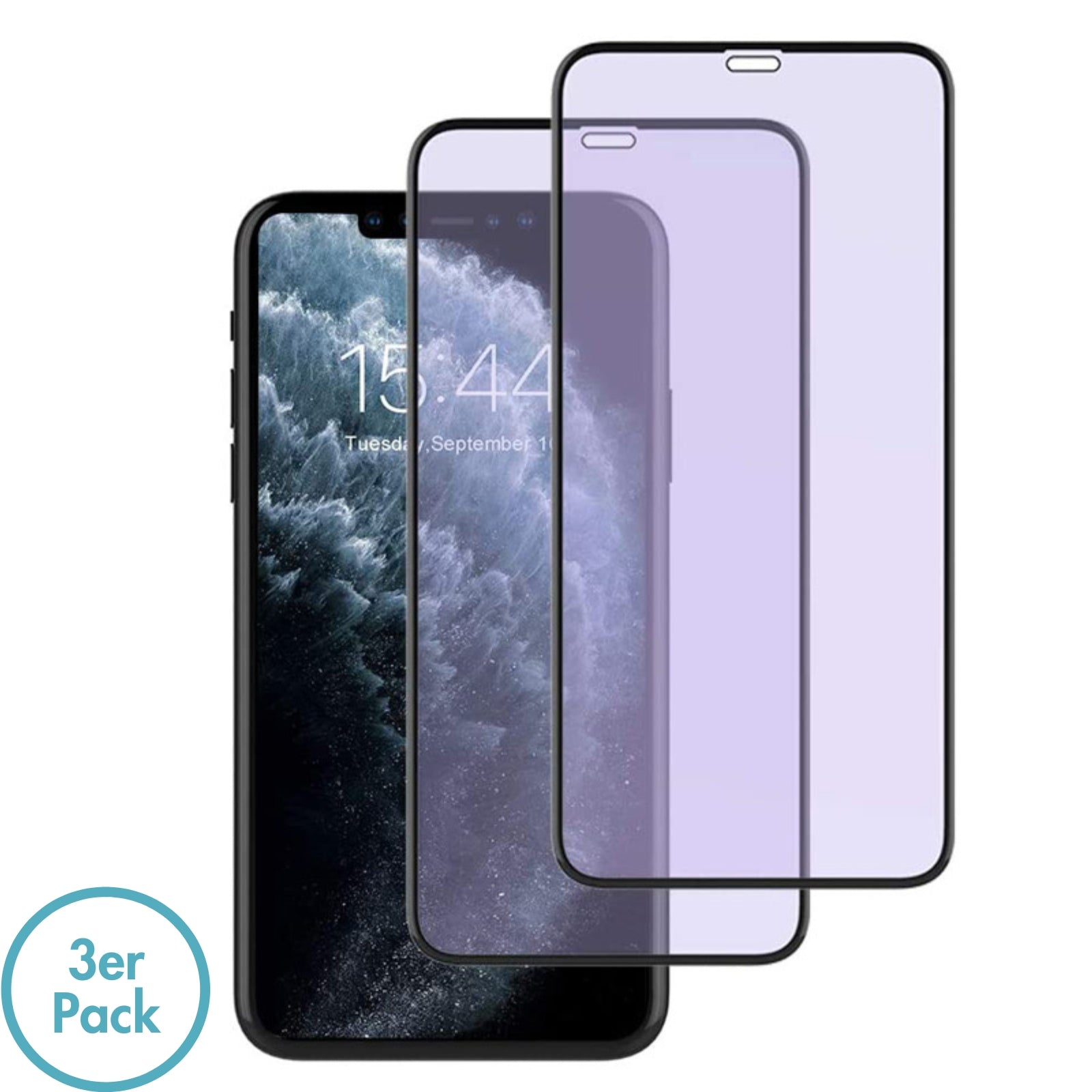 MonkeyTEC 3er-Set Displayschutzfolie 9H Augenschutz Anti-Blaulicht Anti-Fingerprint Anti-Schmutz für empfindliche beanspruchte Augen Apple iPhone – Frontansicht – Produktbild von Soundmaxx Online