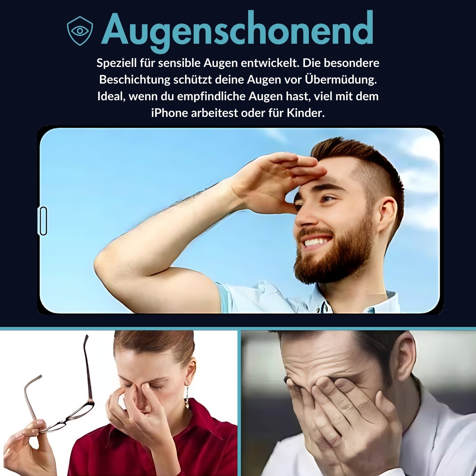 monkeytec 3 stuck displayschutzfolie anti blaulicht anti grunlicht blendschutz empfindliche beanspruchte augen apple iphone harte h9 – Detailaufnahme – Produktbild von Soundmaxx Online