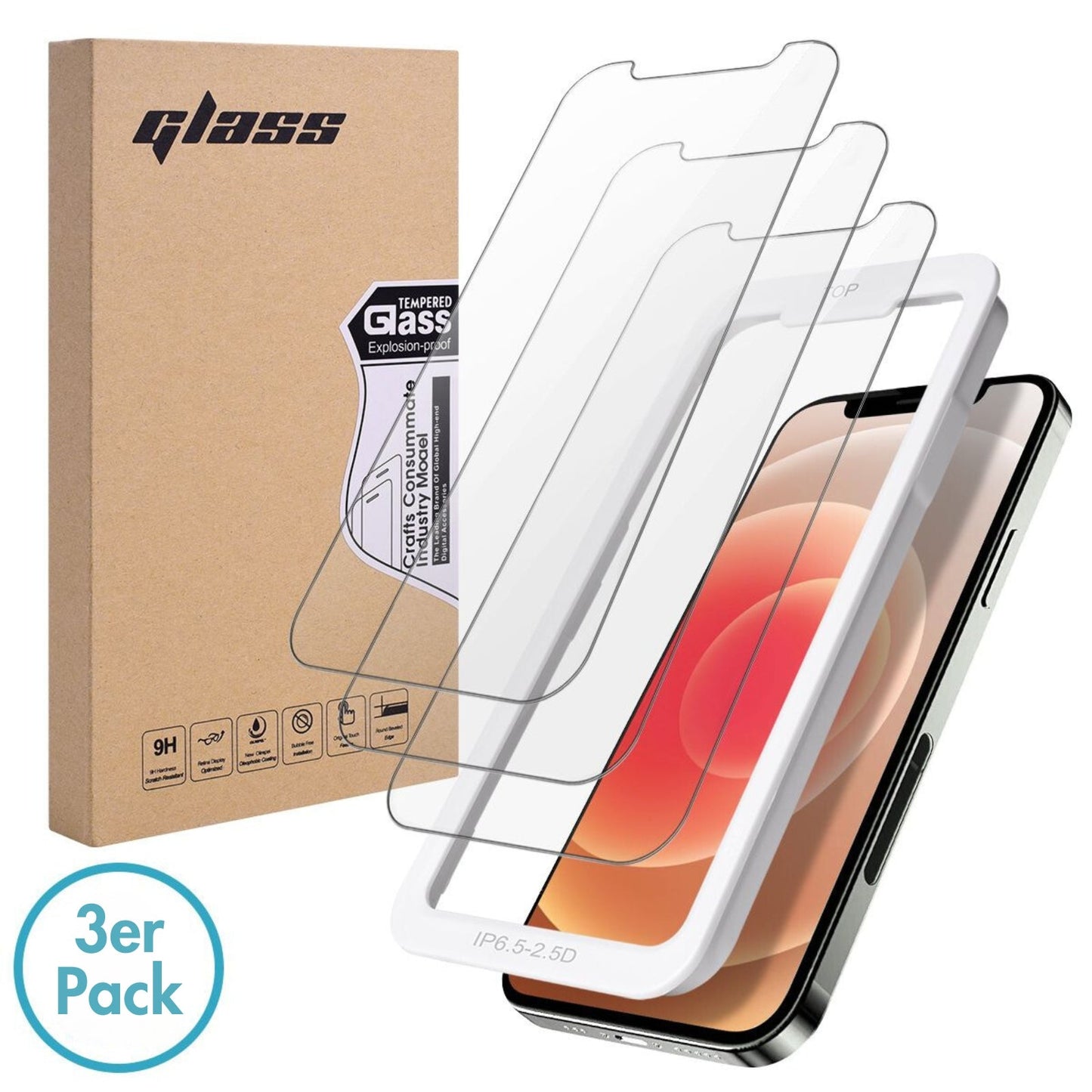MonkeyTEC 3er-Set Displayschutzfolie 9H kristallklar Apple iPhone – Frontansicht – Produktbild von Soundmaxx Online