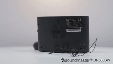 Soundmaster UR580SW Radio Alarm Clock with Wireless Vibrating Pillow for the Hearing Impaired &amp; Deep Sleepers, Dimmable Display, Power Reserve, FM Radio, USB