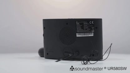 Soundmaster UR580SW Radio Alarm Clock with Wireless Vibrating Pillow for the Hearing Impaired &amp; Deep Sleepers, Dimmable Display, Power Reserve, FM Radio, USB