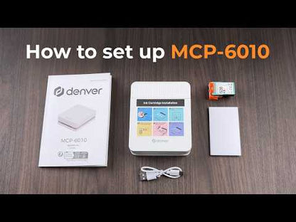 DENVER MCP-6010 mobile color printer with Bluetooth, app control, battery, and versatile print media