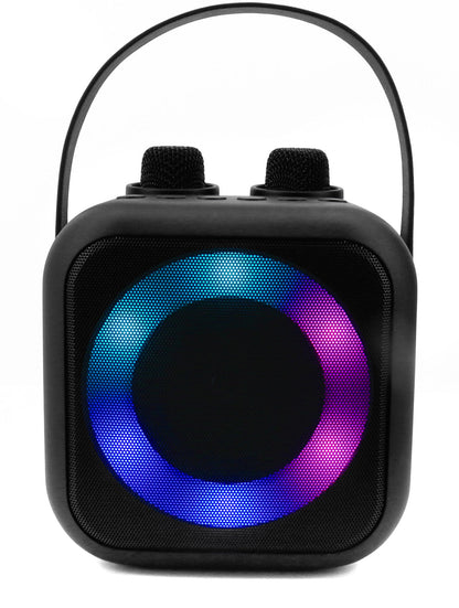 soundmaster bt2024 karaoke system tragbarer bluetooth lautsprecher mit 2 mikrofonen stimmenwandler led lichteffekten usb und aux in – Detailaufnahme – Produktbild von Soundmaxx Online