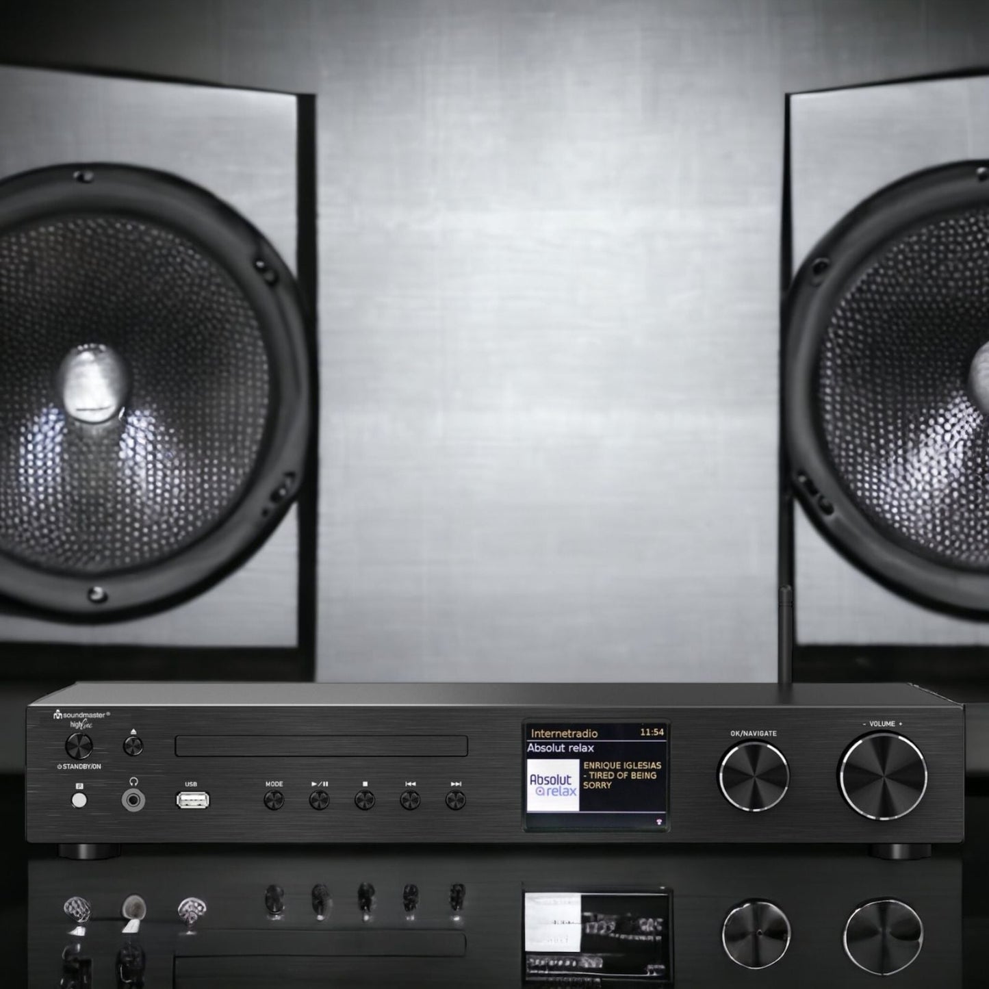 soundmaster icd4350sw hifi stereoanlage audio system internetradio wlan 2 4 5ghz lan anschluss dab cd player usb mp3 app steuerung rca optischer eingang tv – Seitenansicht – Produktbild von Soundmaxx Online