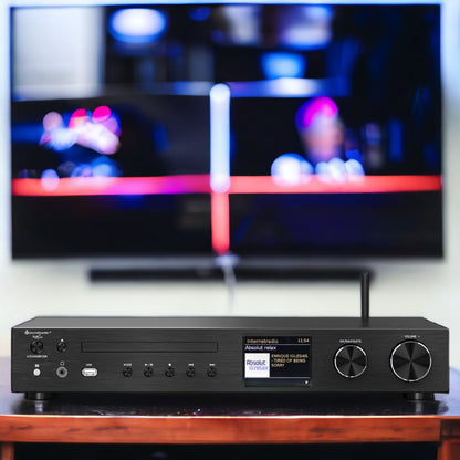 soundmaster icd4350sw hifi stereoanlage audio system internetradio wlan 2 4 5ghz lan anschluss dab cd player usb mp3 app steuerung rca optischer eingang tv – Rückansicht – Produktbild von Soundmaxx Online