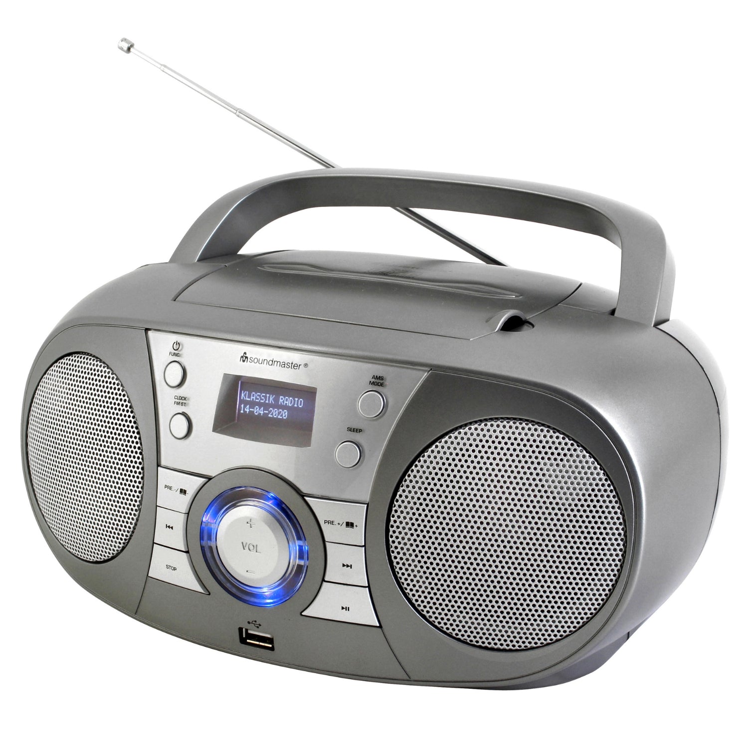 soundmaster scd1800ti dab digitalradio ukw boombox mit cd mp3 bluetooth streaming usb anschluss – Seitenansicht – Produktbild von Soundmaxx Online