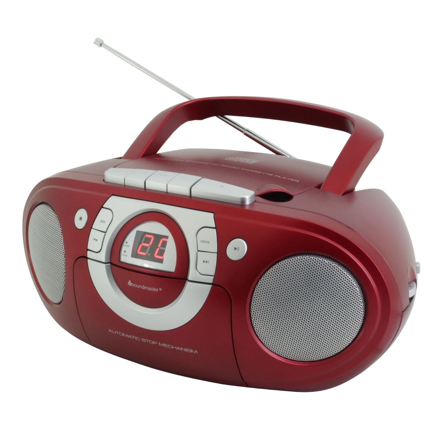 Soundmaster SCD5100RO tragbarer CD-Player Radio Kassettenspieler AUX-Anschluss – Frontansicht – Produktbild von Soundmaxx Online
