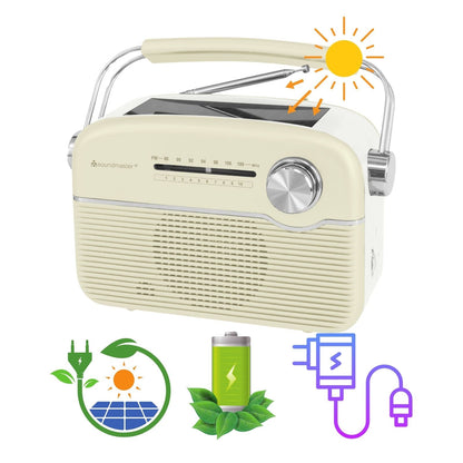 soundmaster tr480be tragbares radio mit solar und lithium akku retro nostalgie kopfhoreranschluss beige – Seitenansicht – Produktbild von Soundmaxx Online